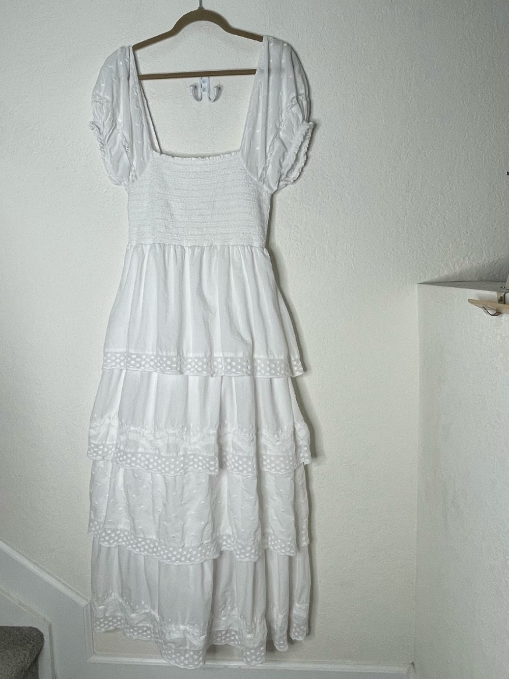LOVESHACKFANCY Tiered Maxi Dress Laced Size M White Cottagecore Prairie Cotton